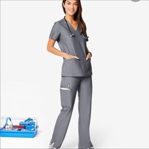 Gray figs scrubs. Worn once. BOTH size small top and small/tall bottoms